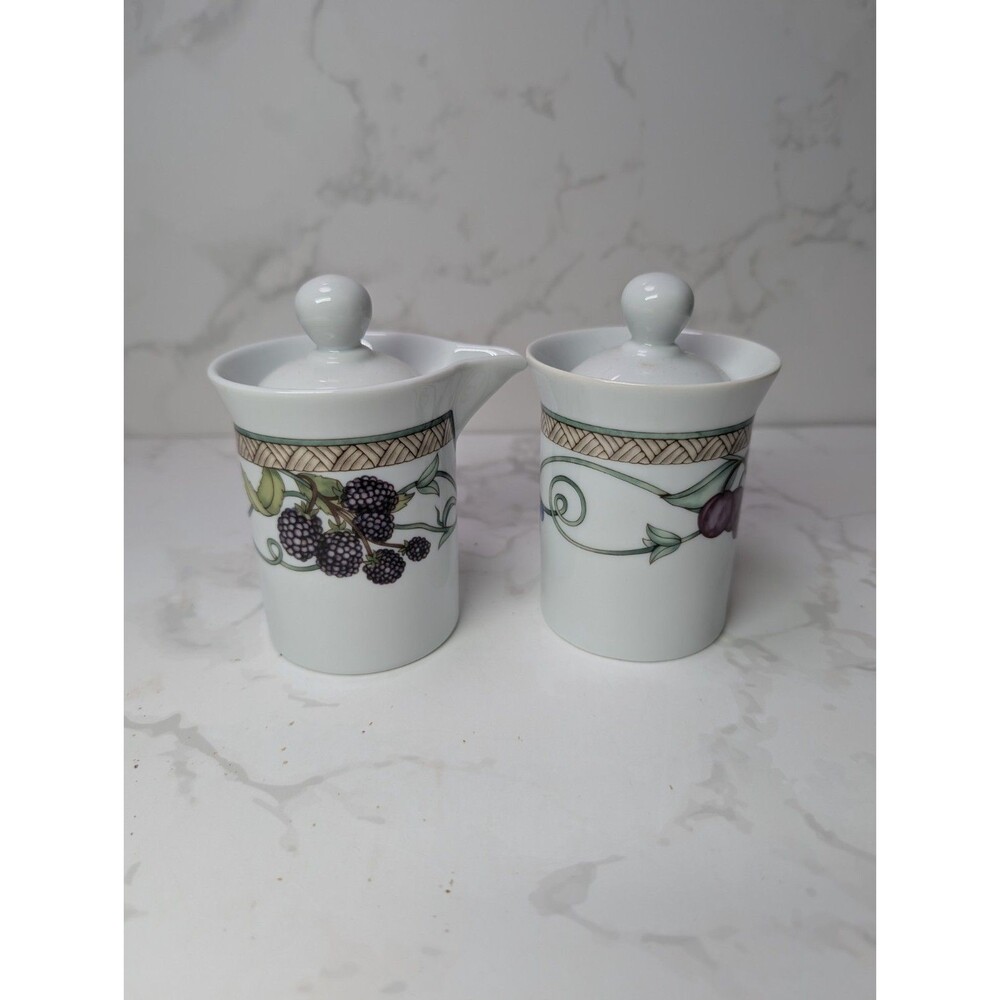 Dansk Umbrian Fruits Creamer & Covered Sugar Bowl Set Portugal